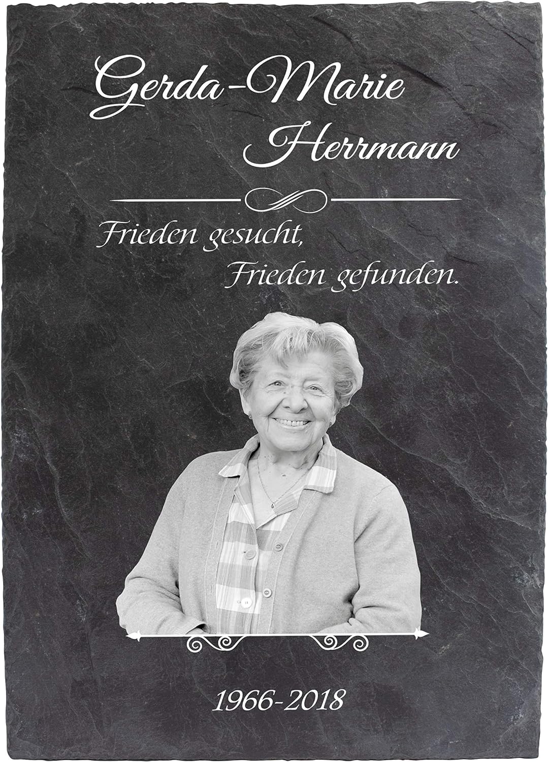 wandmotiv24 Schiefertafel Truer, Gedenktafel Verstorbene Hochformat 20x30cm Personalisiert Name + Da