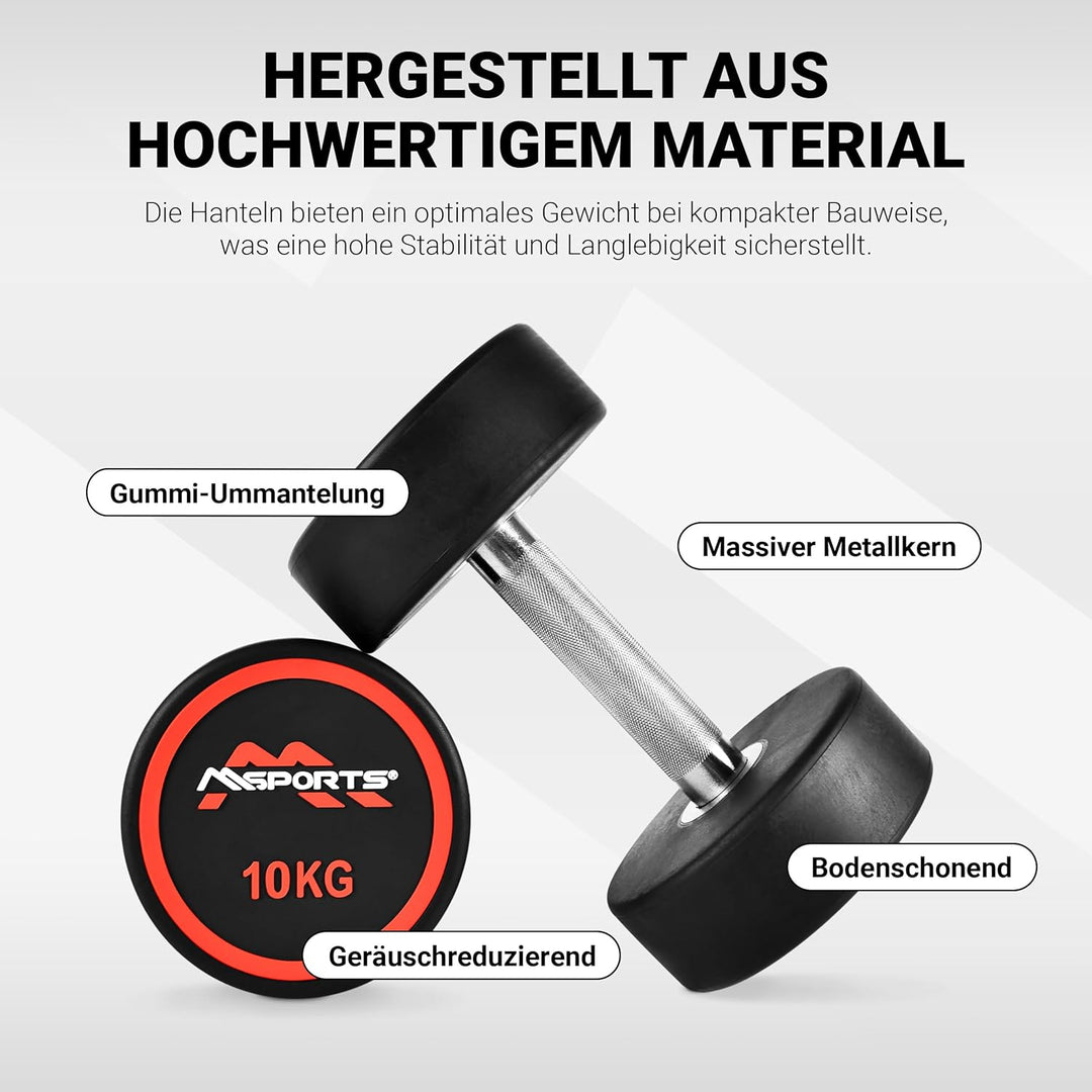 Rundhantel Premium 2er Set | Gummi Kurzhantel Beschichtung 2,5-50 kg | Griff verchromt und gerändelt