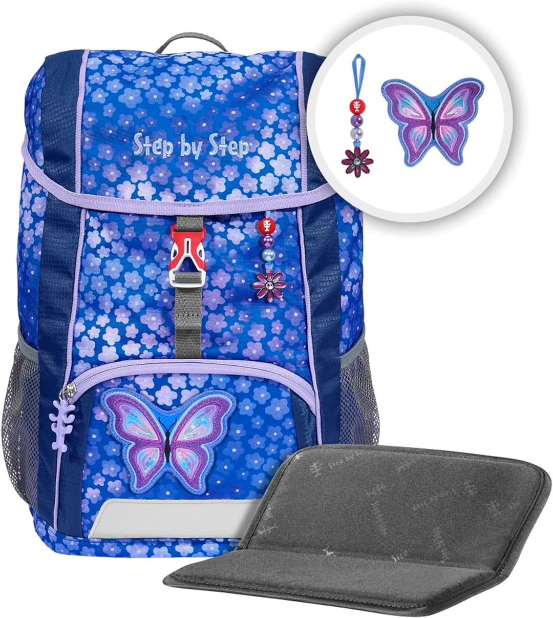 Step by Step Rucksack-Set KID „Butterfly Maja“, mit Sitzkissen, ergonomischer Mini-Ranzen mit höhenv