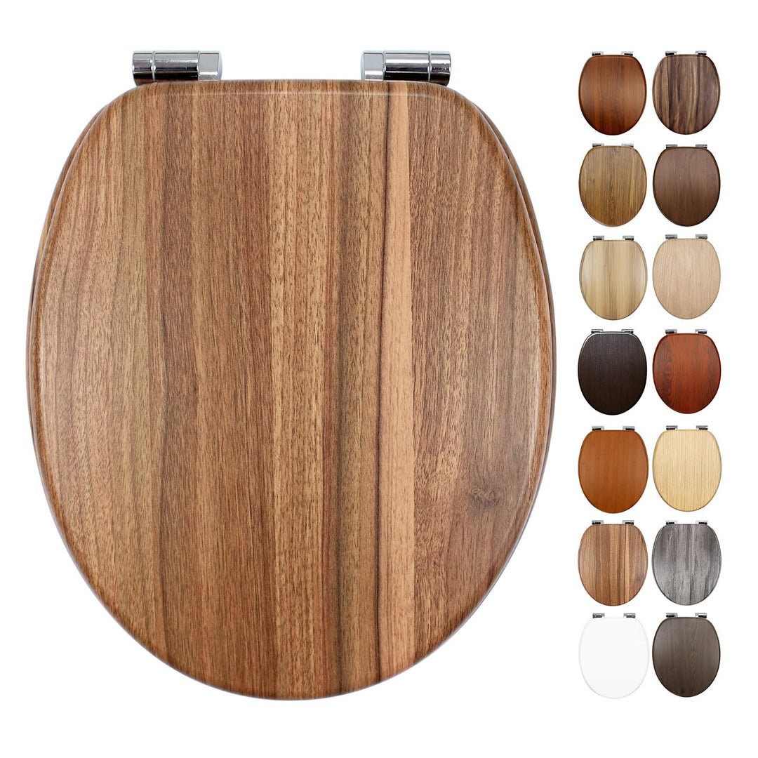 WC Sitz mit Absenkautomatik, Toilettendeckel aus MDF Holz, Stabil Klodeckel mit Soft Close, Toilette