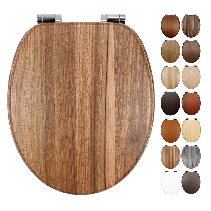WC Sitz mit Absenkautomatik, Toilettendeckel aus MDF Holz, Stabil Klodeckel mit Soft Close, Toilette