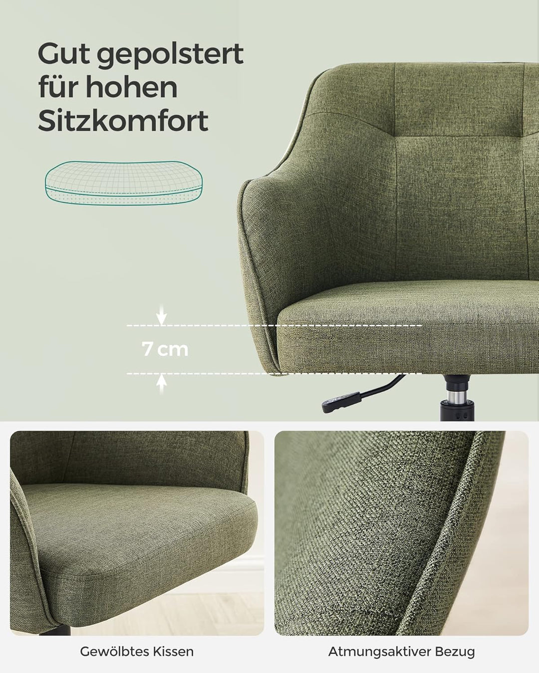 SONGMICS Homeoffice Stuhl, Drehstuhl, Schreibtischstuhl, höhenverstellbar, bis 110 kg belastbar, atm