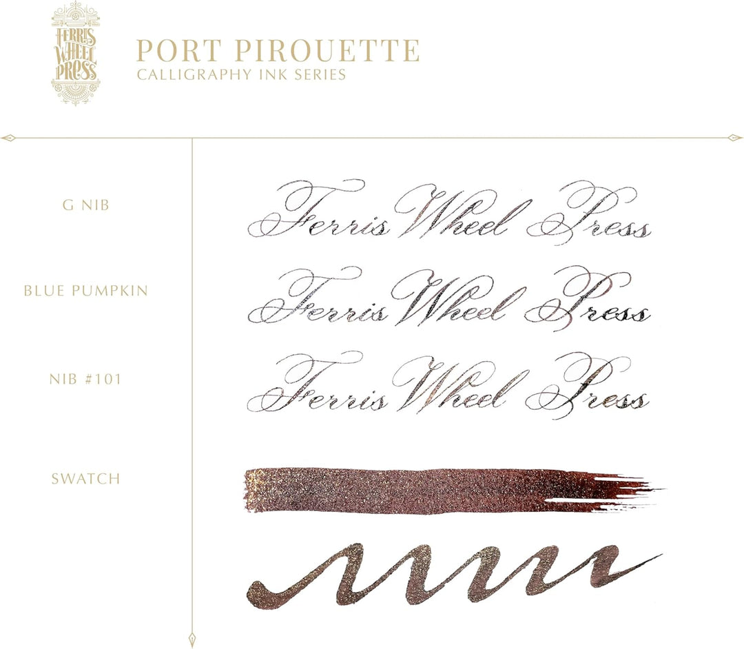 Ferris Wheel Press, Calligraphy Ink, Deep burgundy with gold shimmer, 28ml