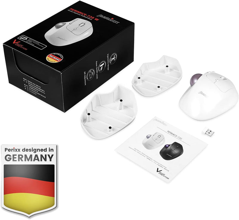 Perixx PERIMICE-720 Wireless 2,4 GHz und Bluetooth Ergonomische Trackball-Maus, Einstellbarer Winkel