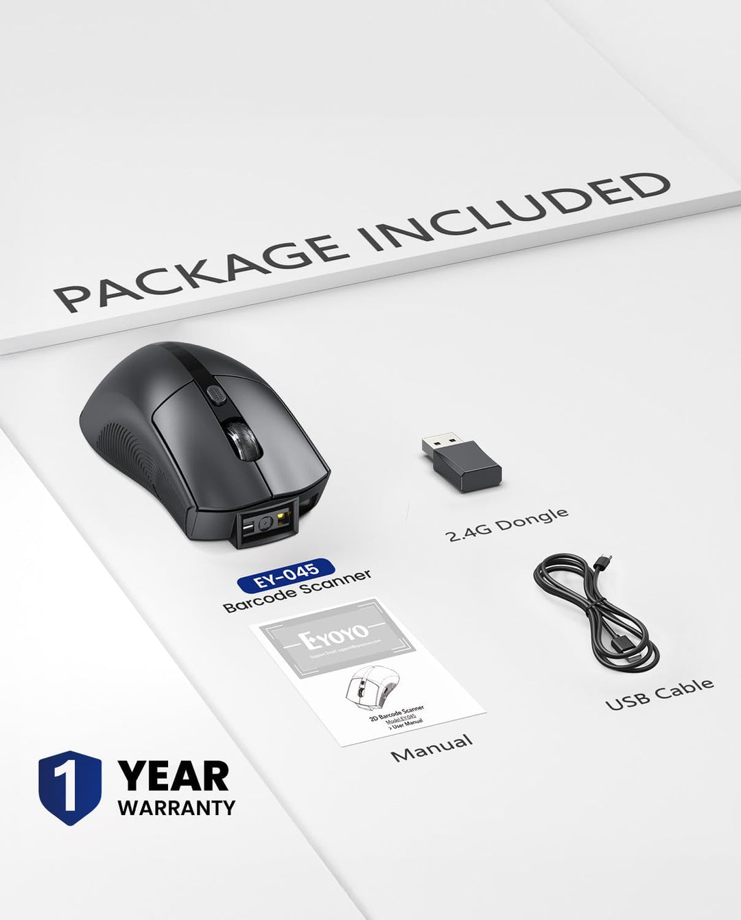 Eyoyo Wireless Mouse Barcode Scanner: 2-in-1 Bluetooth QR-Code-Scanner und Maus-Kombination mit 1200