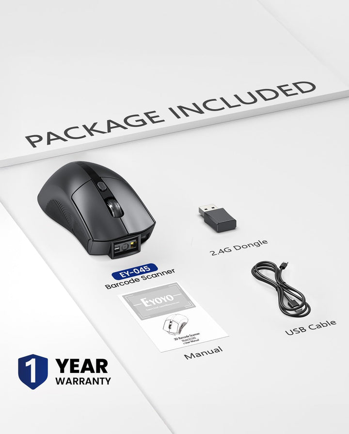 Eyoyo Wireless Mouse Barcode Scanner: 2-in-1 Bluetooth QR-Code-Scanner und Maus-Kombination mit 1200