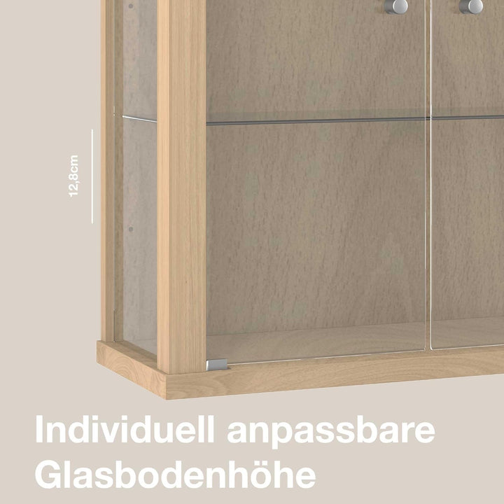 K-Möbel Hängevitrine Glas in Buche (80x60x25 cm) mit 2 höhenverstellbaren Glasböden - Modellauto Vit