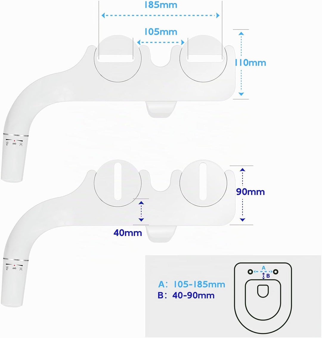SAMODRA Ultradünnes, minimalistisches Bidet für Toilette mit nicht elektrischer Doppeldüse (Front- u