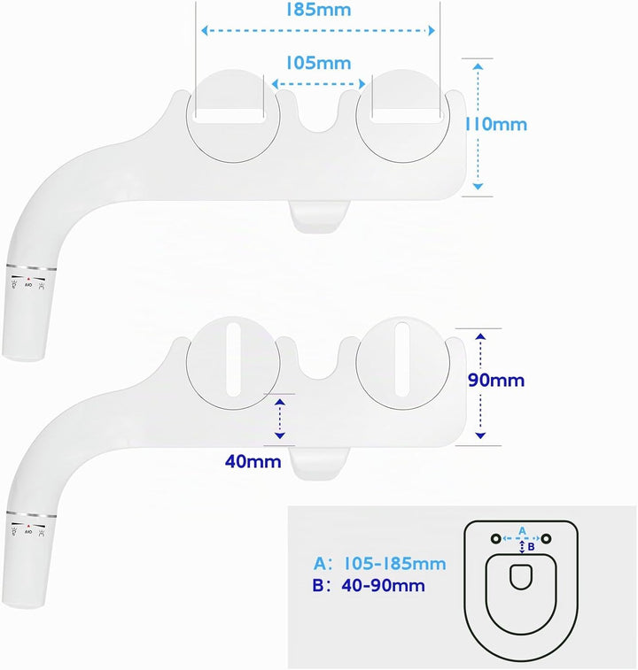 SAMODRA Ultradünnes, minimalistisches Bidet für Toilette mit nicht elektrischer Doppeldüse (Front- u