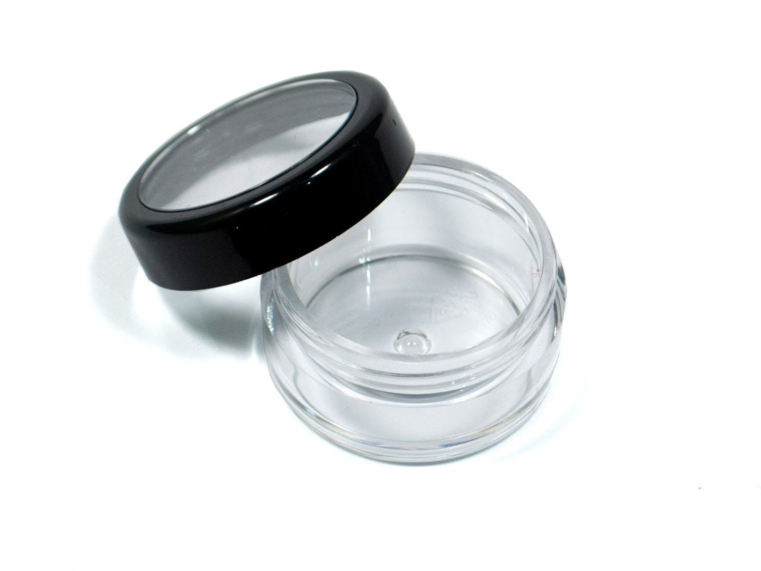 RM Beautynails 50x 10ml Döschen Tiegel Dosen Leerdöschen transparent mit schwarzem Schraubverschluss
