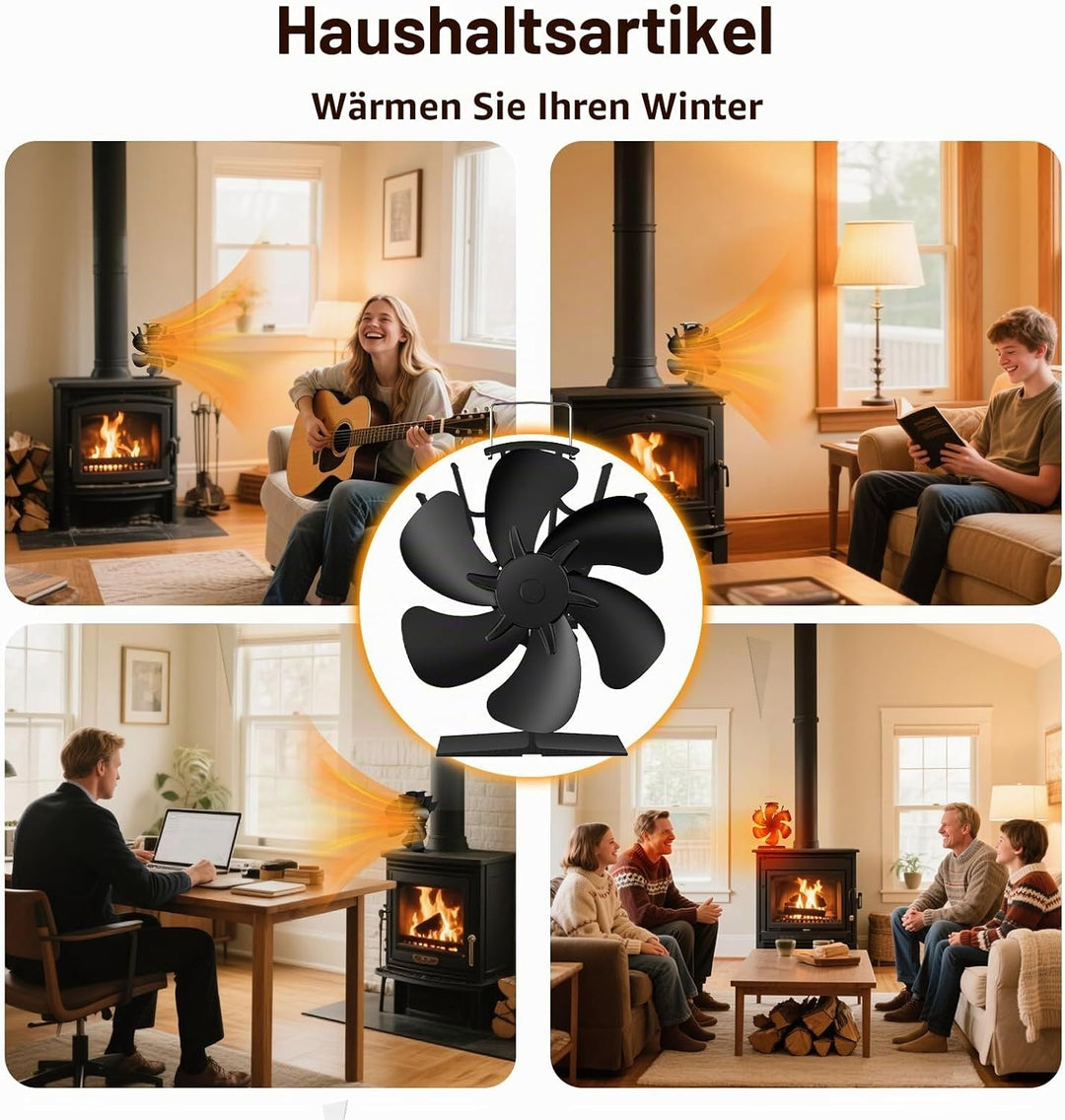 Dancial Kaminventilator,Holzofenventilator Wärmebetrieben, Leiser Öko-Kaminventilator mit 4 Flügeln,