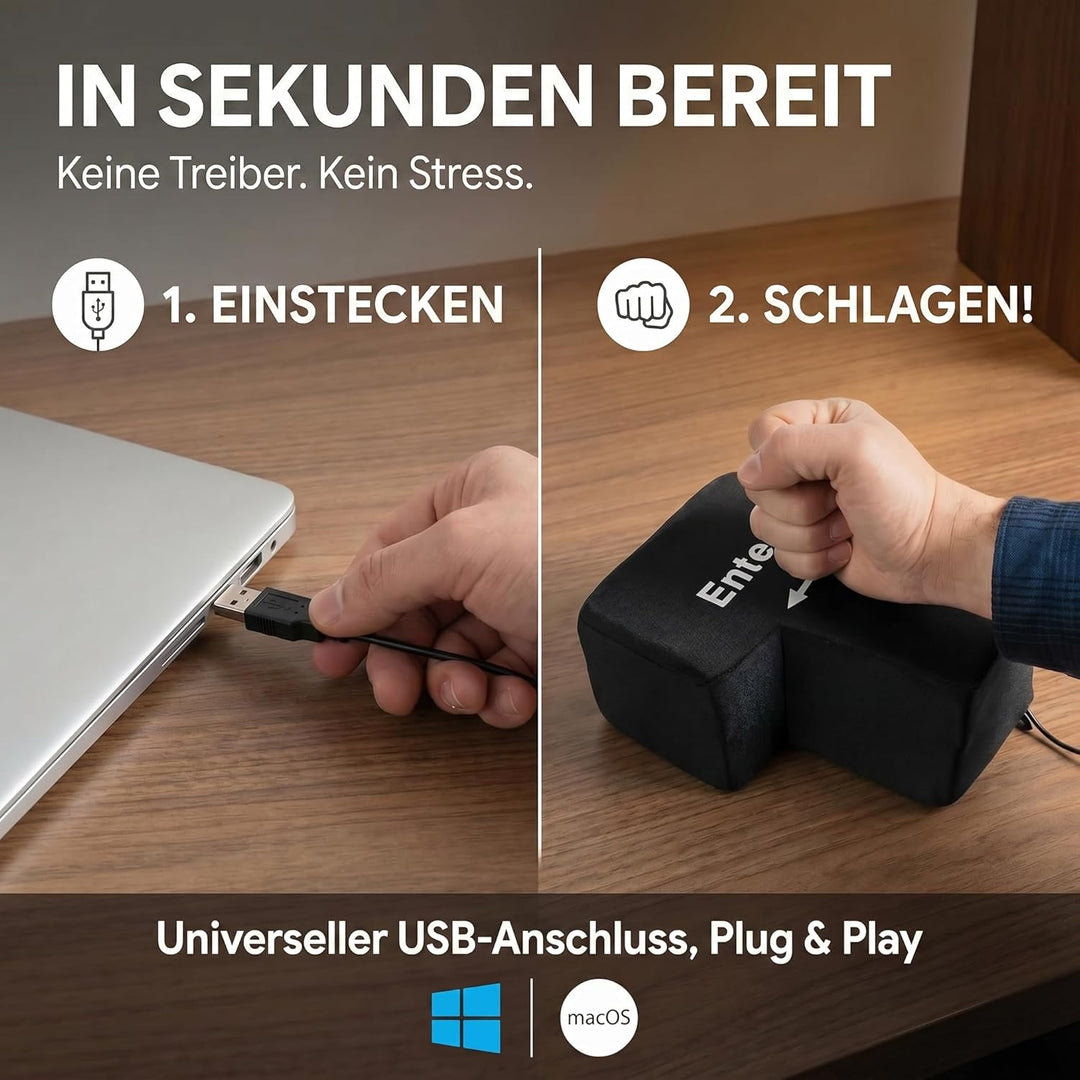 GOODS+GADGETS Big Enter Button XXL Enter-Taste mit Tisch-Kissen USB Gadget Keyboard zum Anti-Stress-