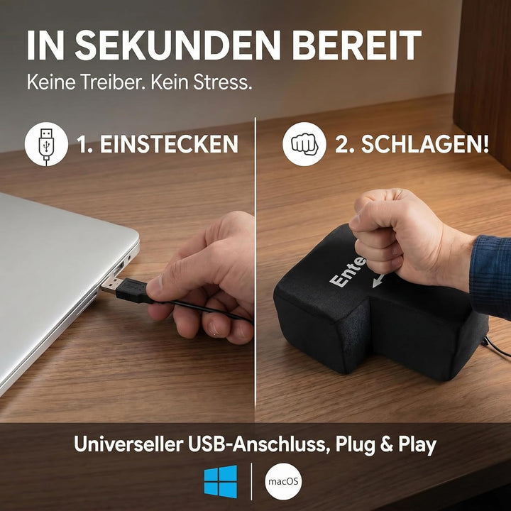 GOODS+GADGETS Big Enter Button XXL Enter-Taste mit Tisch-Kissen USB Gadget Keyboard zum Anti-Stress-