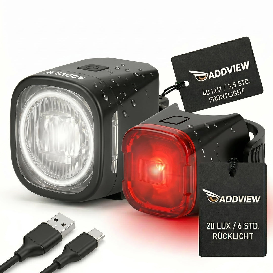 Fahrradleuchten-Set, StVZO-zugelassen Beleuchtungsset Led IP65 wasserdicht - Frontlicht + Rücklicht
