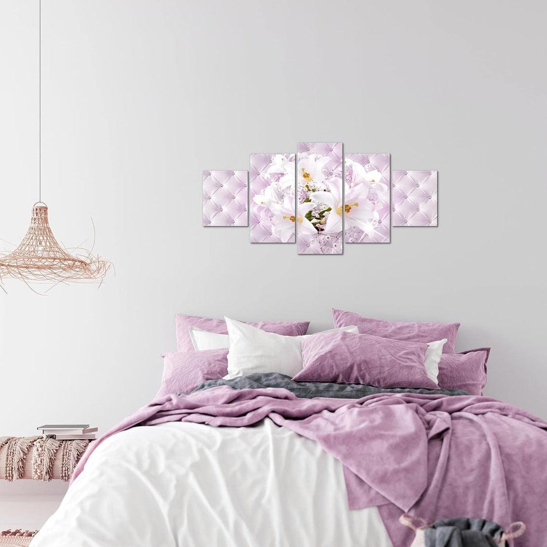 Runa Art Wandbilder Blumen Lilien 5 Teilig Bild auf Vlies Leinwand Deko Wohnzimmer Abstrakt Rosa Lil