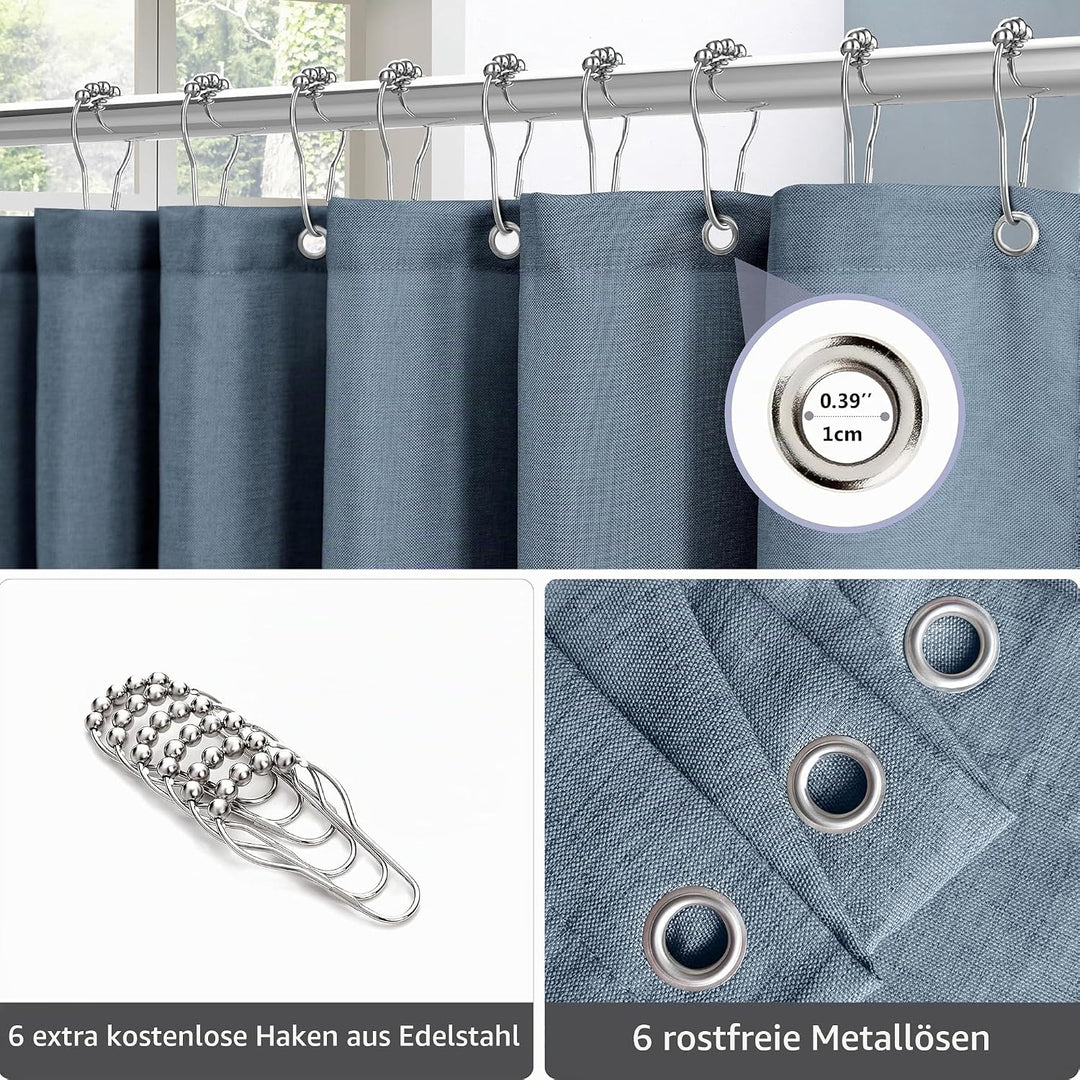 VANZAVANZU Duschvorhang Schmaler Leinen 92 x 182 cm mit Metall Duschvorhangringe Schwerer Stoff Text