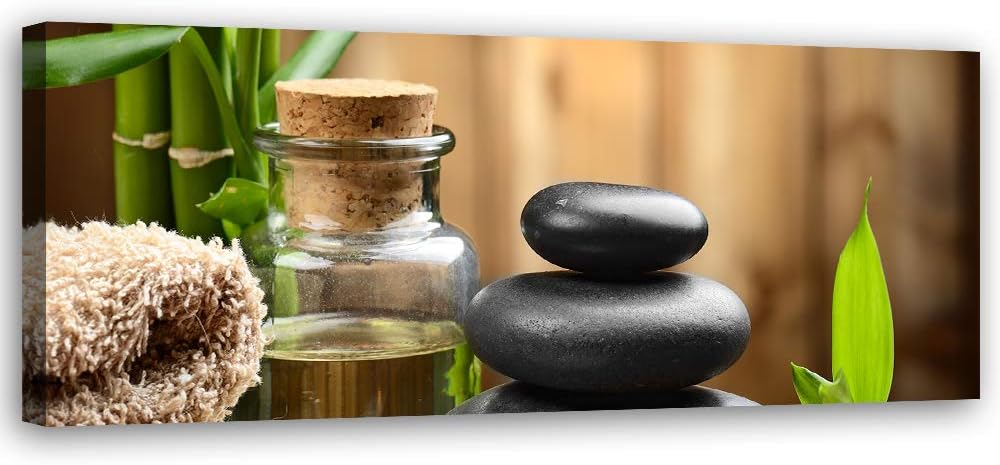 Feeby Wanddeko Spa Leinwandbild Kunstdruck Steine Braun 120x40 cm Leinwandbild 120x40 cm Braun_b, Le