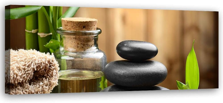 Feeby Wanddeko Spa Leinwandbild Kunstdruck Steine Braun 120x40 cm Leinwandbild 120x40 cm Braun_b, Le