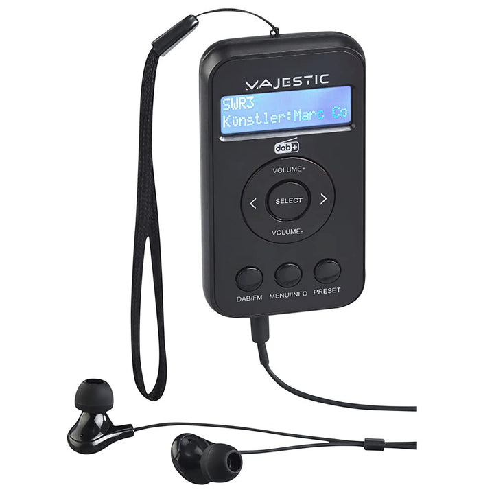 MAJESTIC RT 196 DAB – tragbares DAB/DAB+/FM-Radio mit LCD-Display, wiederaufladbarer Akku, Kopfhörer
