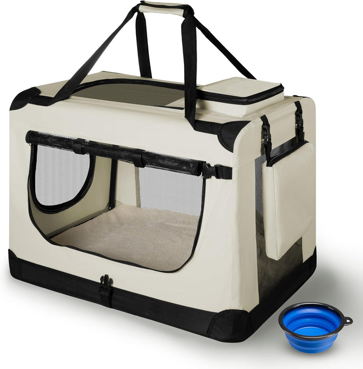 Juskys Hundetransportbox Lassie L faltbar & tragbar 50x70x52 cm mit Decke, Tasche & Griffen - Faltba