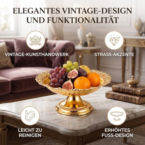 Tnfeeon Obstschale, Serviertabletts, Obsttablett mit Füssen, Floraler Schnitzbesatz, Gewellter Telle
