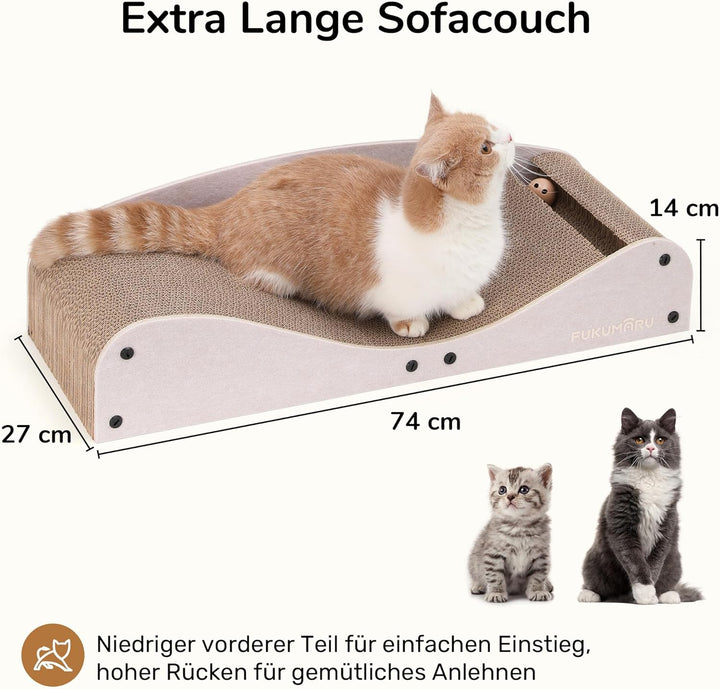 FUKUMARU Kratzbrett Katzen,74 cm langlebiges Kratzpappe und Filz, grosse Liege, recycelbares Katzenk