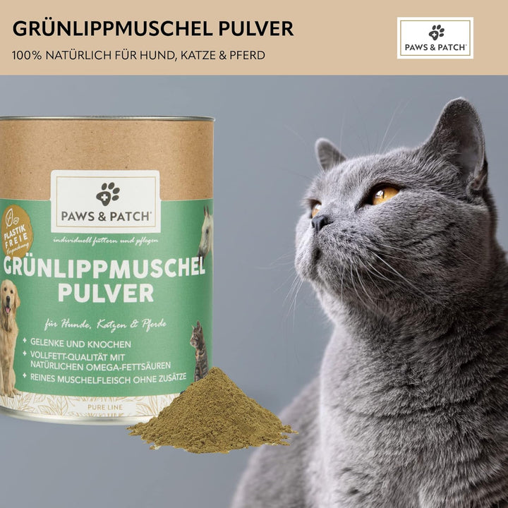 Paws&Patch reines GRÜNLIPPMUSCHEL Pulver für Hunde, Katzen & Pferde 150g plastikfrei I Vollfett-Qual