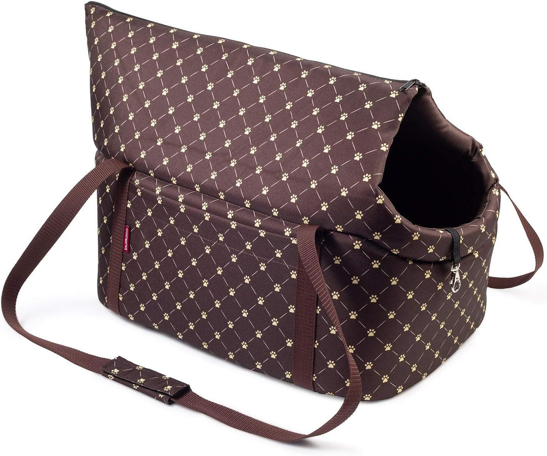 Hundetasche - Braun/Muster: Pfoten, L bis 15 kg - Tragetasche für kleinen und mittleren Hund, Welpen