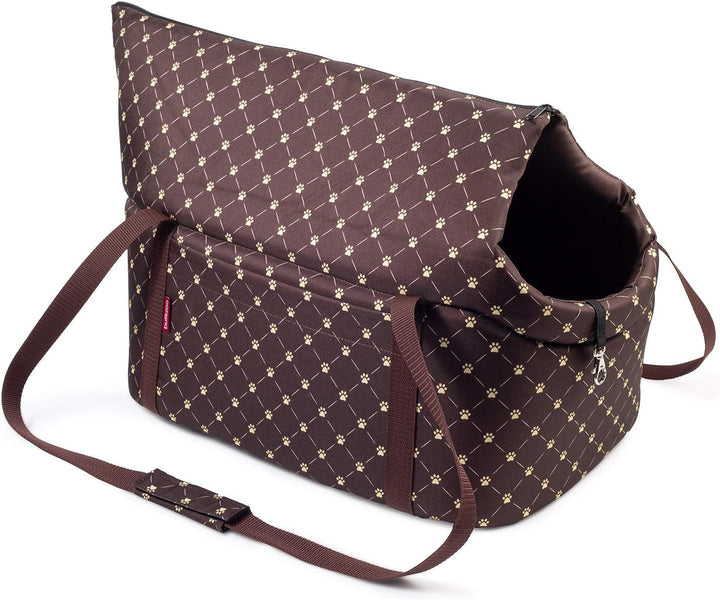 Hundetasche - Braun/Muster: Pfoten, L bis 15 kg - Tragetasche für kleinen und mittleren Hund, Welpen