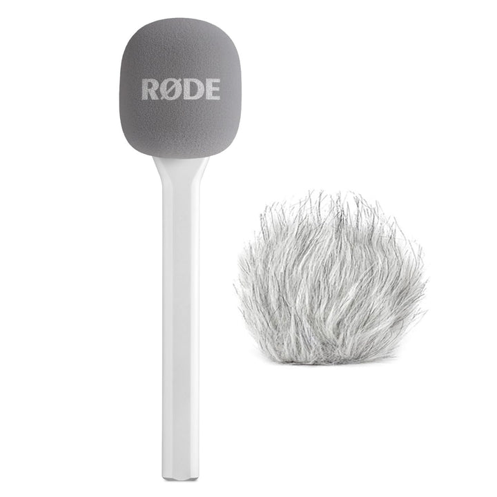 Rode Interview GO Handadapter für Wireless Sendemodule Weiss mit keepdrum Fell-Windschutz Weiss, Wei