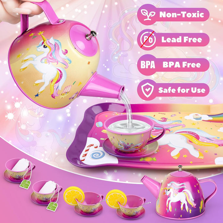 ARANEE Teeservice Kinder Teeparty Rollenspiel Spielzeug Tragekoffer für kleine Mädchen Zinn Tee Set