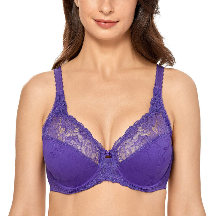 DELIMIRA Damen Minimizer BH ohne Einlagen mit Spitze mit Bügel Grosse Grössen 90H Dunkel-lila, 90H D