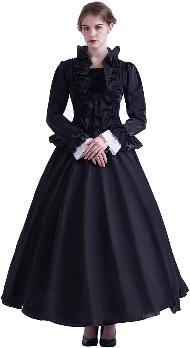 GRACEART Damen Gothic Viktorianisches Kleid Renaissance Maxi Kostüm XL Schwarz, XL Schwarz
