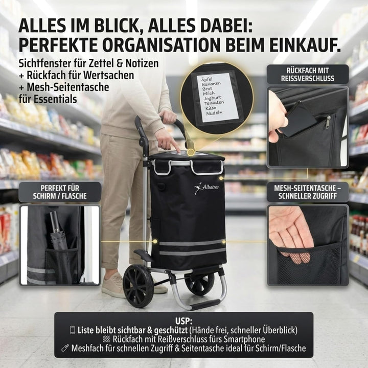 ALBATROS Einkaufstrolley Gross | Einkaufsroller mit grosser Tasche, Thermo-Innenbeutel | Sichtfenste
