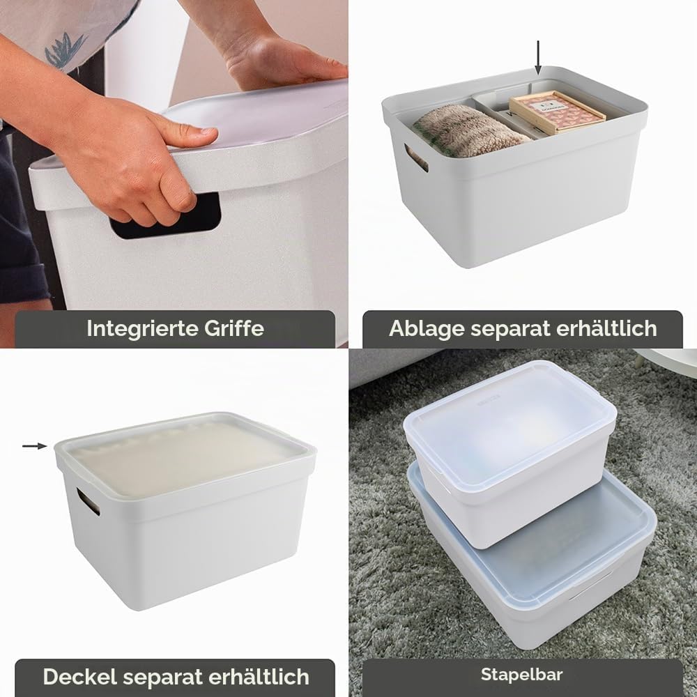 Sunware Aufbewahrungsbox Kunststoff 32L - 44,5x34,5x24,3cm - Kunststoff Aufbewahrungskorb mit Griffe