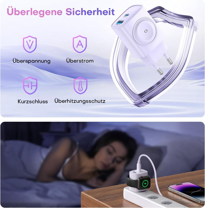 Apple Watch Ladegerät, 3-in-1 20W USB C Ladegerät mit Kabel 1M, PD 3.0 Schnellladegerät für Apple Wa