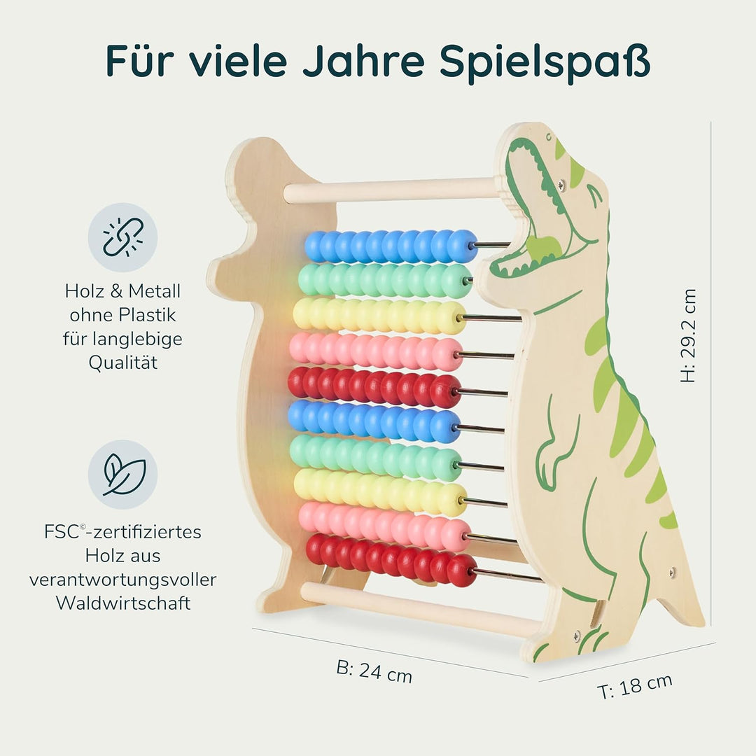 Twig & Leaf Rechenschieber für Kinder aus Holz, Dinosaurier Abakus Montessori Spielzeug zum Rechnen