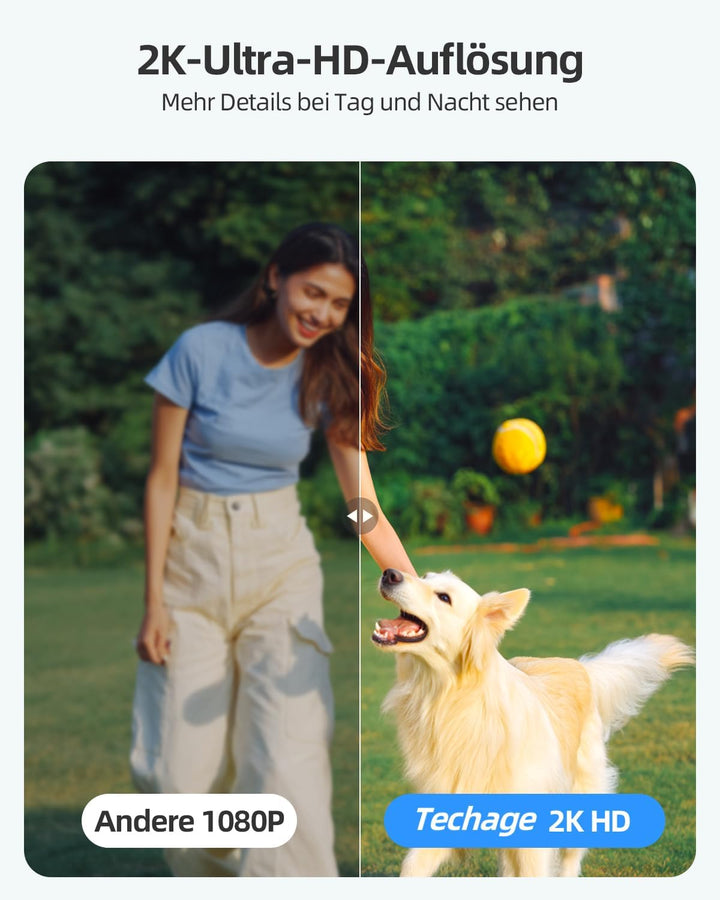 Techage Solar Überwachungskamera Aussen, 2304P, Wi-Fi, Wetterfest, App-Steuerung, 10m Reichweite, Wa