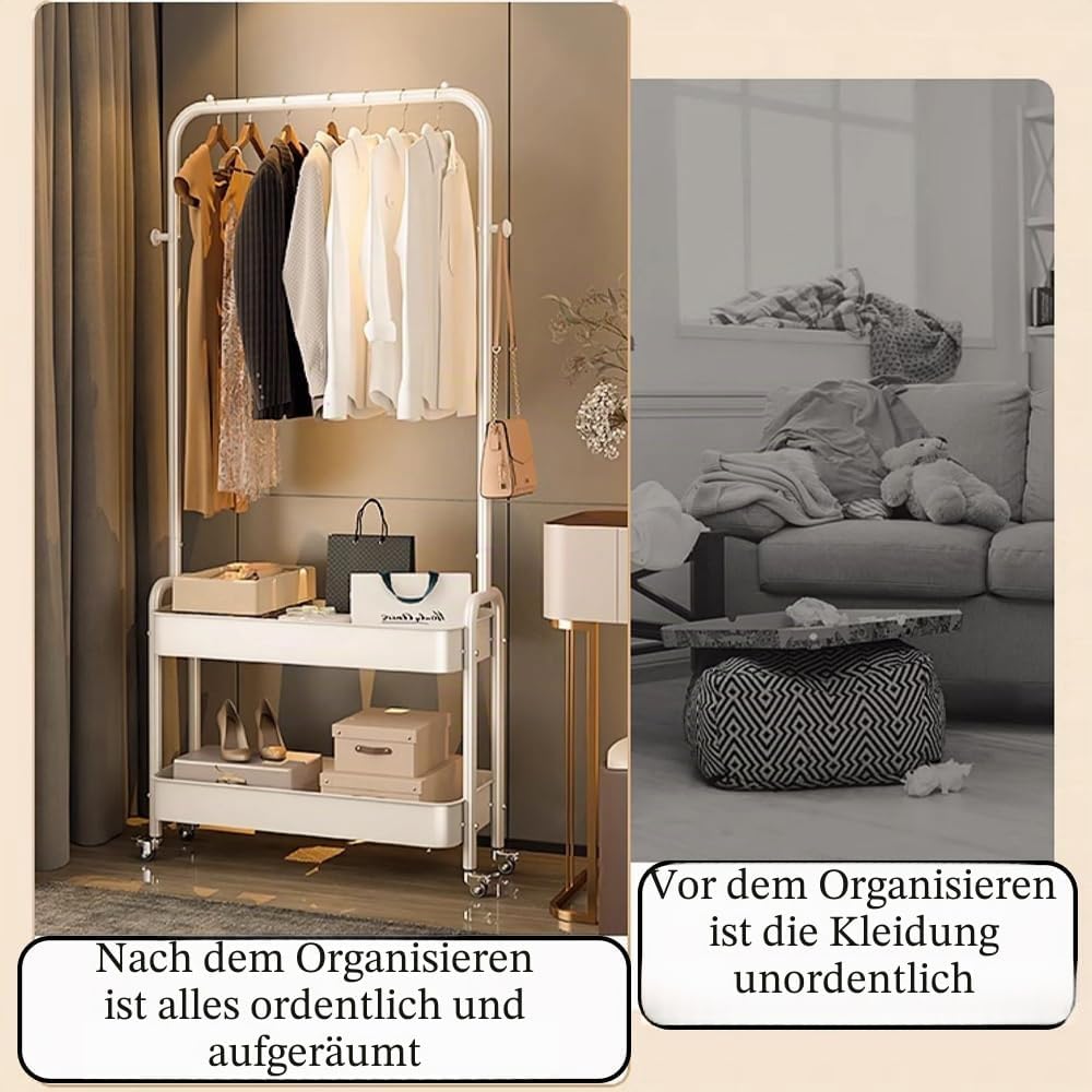 Kleiderständer Aus Metall, 2-Stöckig - Kleiderstange Für Schlafzimmer Mit Doppelten Aufbewahrungsreg