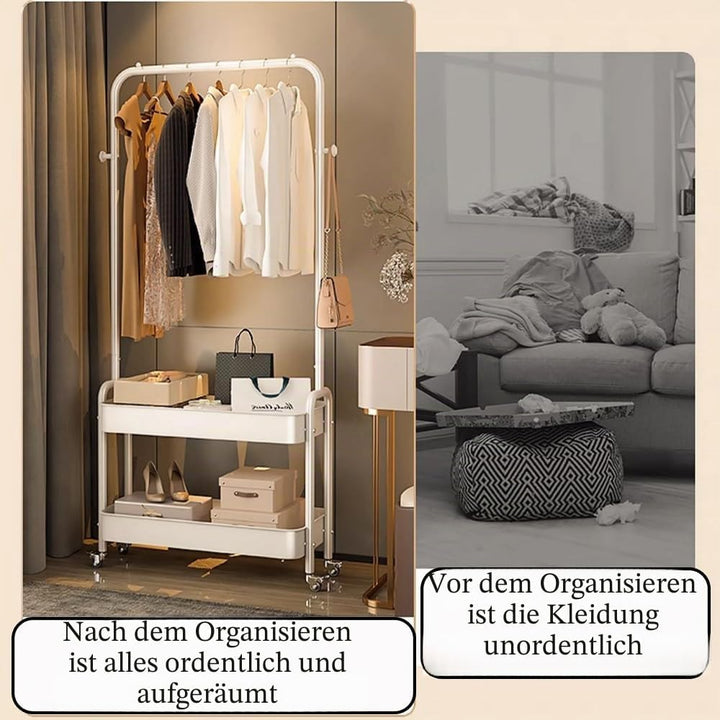 Kleiderständer Aus Metall, 2-Stöckig - Kleiderstange Für Schlafzimmer Mit Doppelten Aufbewahrungsreg
