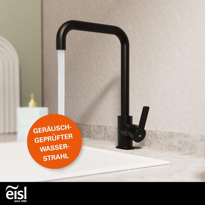 EISL FUTURA Spültischarmatur Schwarz Matt, 360° drehbarer Wasserhahn Küche Schwarz, Mischbatterie fü