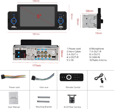 1 Din Bluetooth Android Auto Carplay Autoradio 5 Zoll Touchscreen Radio Freisprecheinrichtung FM-Rad