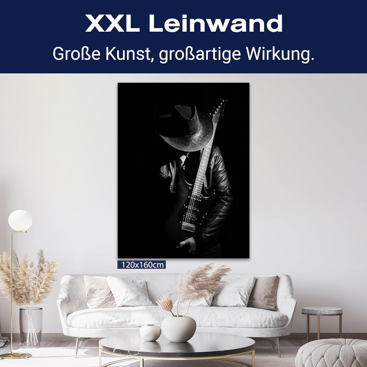 wandmotiv24 Leinwandbild Schwarz-Weiss, 80x60cm, Hochformat, Gitarre, Deko, Bilder auf Leinwand, Wan