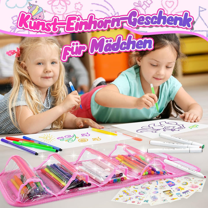 HappyGoLucky Malset für Kinder Wasserfarbkasten Marker Set, Geschenk Mädchen 3-10 jahre, Federmäppch