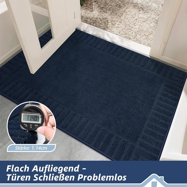 BEQHAUSE Fussmatte Innen, Waschbare und TPR rutschfeste, Blau, 50x80cm | Schmutzfangmatte für Haustü