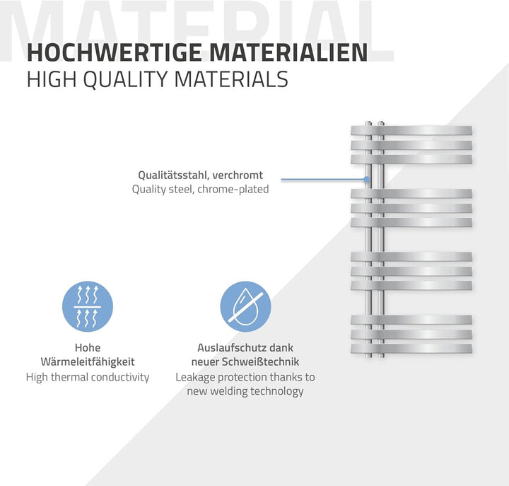 ECD Germany Iron EM Design Badheizkörper Elektrisch mit Heizstab 300 W - 500 x 1000 mm - Chrom - Des