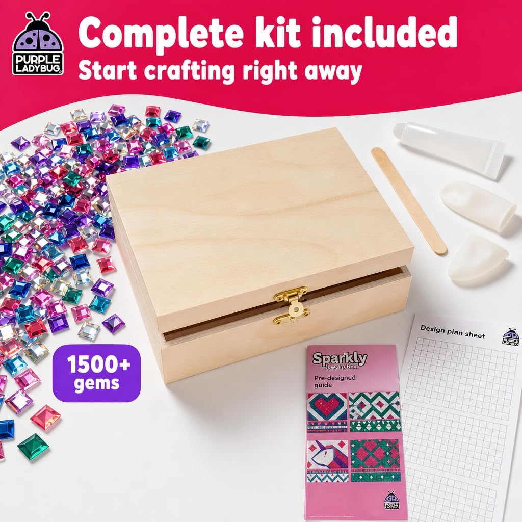PURPLE LADYBUG Schmuckkästchen Mosaik Bastelset - Geschenk für Kinder ab 6 Jahre, Geschenk für Mädch