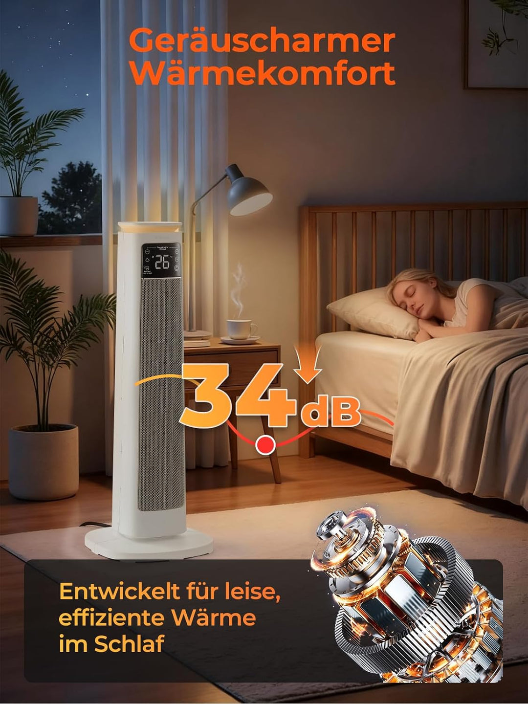 Heizlüfter Energiesparend, 2000W PTC Keramik Heizlüfter leise, ECO-Modus für geringen Stromverbrauch