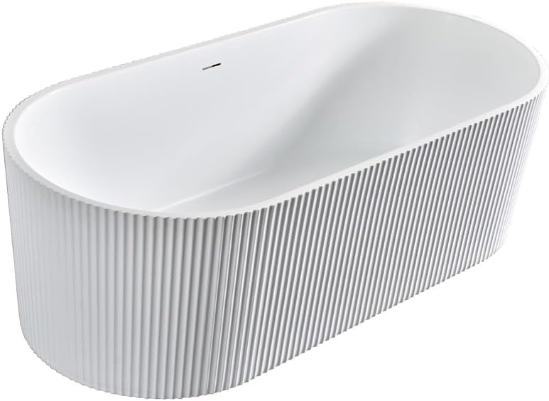 Belvit Rondo Freistehende Design Badewanne 170 x 80 cm, ovale Acryl Wanne mattweiss doppelwandig mit