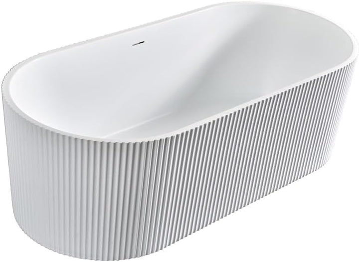 Belvit Rondo Freistehende Design Badewanne 170 x 80 cm, ovale Acryl Wanne mattweiss doppelwandig mit